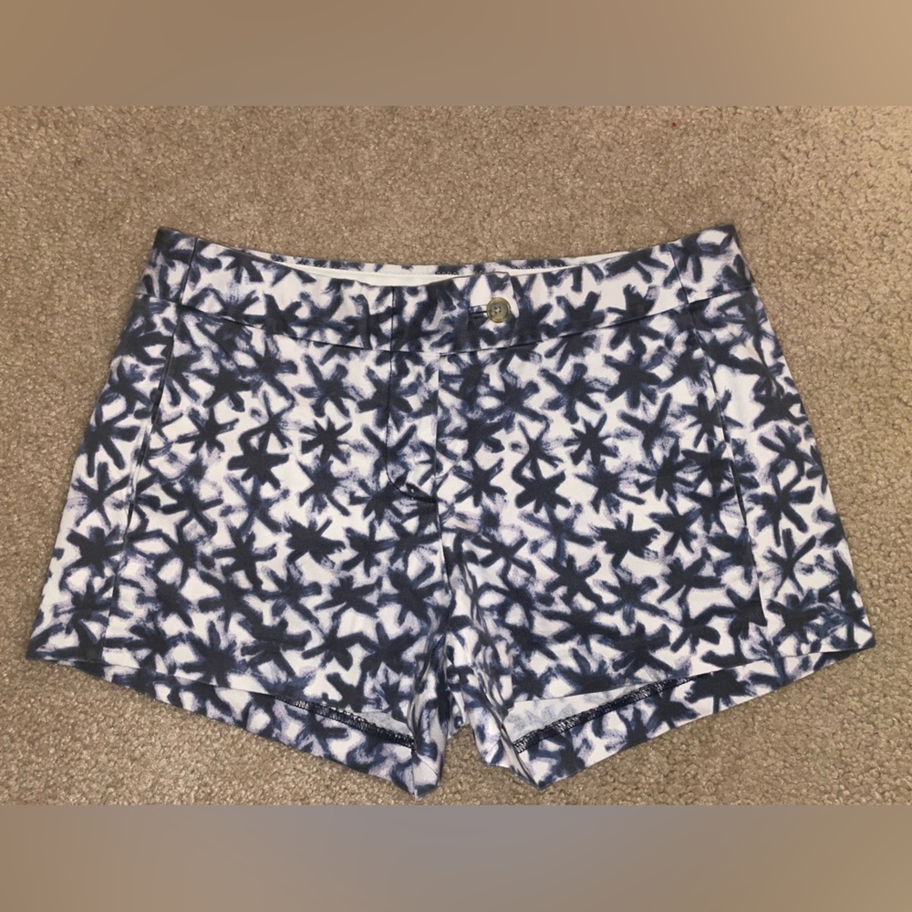 J. Crew White and Navy Tie-Dye Stretch Cotton Shorts